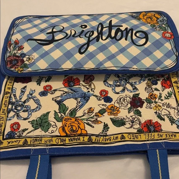 Brighton Yellow & Blue Tied with Love Tote large size floral nature motif NWT - Picture 2 of 8